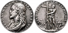 Rudolph II. 1576 - 1612
 Ag-Salvator Medaille o. J. ( ca. 1581) Wien. 32,56g, win. Hsp. Mont.-, Horsky.- ss/vz