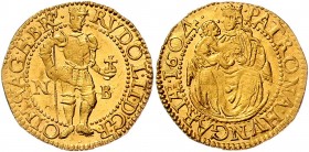 Rudolph II. 1576 - 1612
 Dukat 1604 NB Nagybanya. 3,52g. MzA. Seite 90. vz/stgl