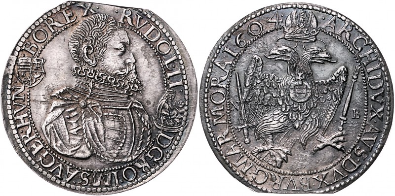 Rudolph II. 1576 - 1612
 Taler 1604 NB Nagybanya. 27.89g, Zainende. MzA. Seite ...