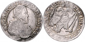 Rudolph II. 1576 - 1612
 Taler 1588 Kuttenberg. 29,00g. MzA. Seite 74 (Mm. J. Satny), Diet. 368, Hal. 366. ss/vz