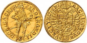 Ferdinand II. als Kaiser 1619 - 1637
 Dukat 1630 Wien. 3,48g, gewellt. Her. 178. Friedb. 172 vz
