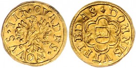 Erzherzog Leopold 1619 - 1625 - 1632
 Goldabschlag vom Quadrans o.J. Hall. 0,44g. M./T. ---., vergl. zu (443). vz