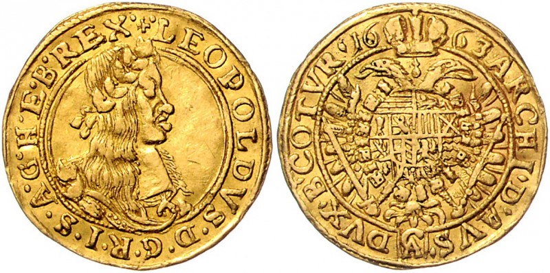 Leopold I. 1657 - 1705
 Dukat 1663 CA (aus 60 ?) Mm. Andrea Cetto. Wien. 3,41g....