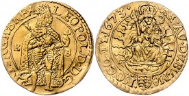 Leopold I. 1657 - 1705
 Dukat 1673 KB Kremnitz. 3,43g, gewellt. Her. 340 ss/ss+