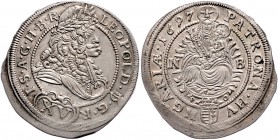 Leopold I. 1657 - 1705
 XV Kreuzer 1697 NB-PO mit HN-UNGARIAE, ohne IC-B. Nagybanya. 6,44g. Her. 1092 , Höllh. NB 97.1.2 vz+