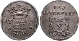 Ungarische Malkontenten unter Ferenc Rakoczi 1703 - 1707
 Lot 4 Stück X Polturen 1704,05 P-H, 1706 C-M und 1706 M-M. a. ca 8,06g. Her. 21,22,23,24 ss...
