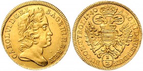 Carl VI. 1712 - 1740
 1/2 Dukat 1740 Wien. 1,73g. Her. 229. Friedb. 382. vz/stgl