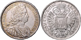 Carl VI. 1712 - 1740
 Taler 1740 Wien. 28,82g. Her. 317 vz/stgl