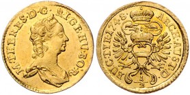 Maria Theresia 1740 - 1780
 1/2 Dukat 1748 Wien. 1,74g. Her. 291, Eyp. 70/1 vz/stgl