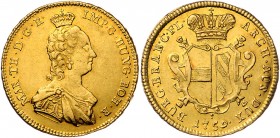 Maria Theresia 1740 - 1780
 2 Souverain d´or 1759 ohne Münzzeichen, UNIKUM !!. Wien. 11,09g. Her. --., Eyp.--., UNIKUM ? ss/vz
