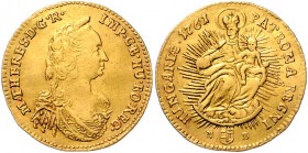 Maria Theresia 1740 - 1780
 Dukat 1761 NB Nagybanya. 3,44g, geändertes Brustbild mit kleinerem Kopf und am Ärmel Fransen. Her. --., Eyp. --. ss