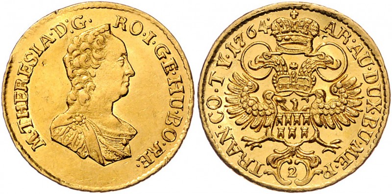 Maria Theresia 1740 - 1780
 2 Dukaten 1764 Karlsburg. 7,00g. Her. 60, Eyp. 348a...