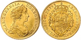 Maria Theresia 1740 - 1780
 Dukat 1741 Karlsburg. 3,45g, kleiner Kratzer im Revers. Her. 193, Eyp. 323/1 vz/stgl