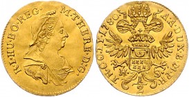 Maria Theresia 1740 - 1780
 1/2 Dukat 1780 HS Karlsburg. 1,74g, gewellt. Her. 301, Eyp. 387a/2 vz/stgl