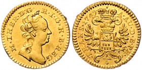 Maria Theresia 1740 - 1780
 1/4 Dukat 1749 Karlsburg. 0,86g. Her. 303, Eyp. 359a f.stgl/stgl