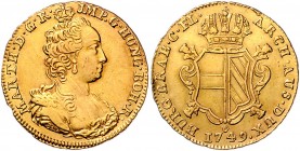 Maria Theresia 1740 - 1780
 Souverain d´or 1749 R Antwerpen. 5,55g, Kratzer im Avers. Her. 357, Eyp. 411 ss/vz