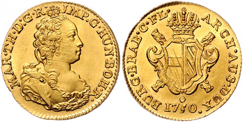 Maria Theresia 1740 - 1780
 Souverain d´or 1750 R mit D:G. Antwerpen. 5,54g, mi...