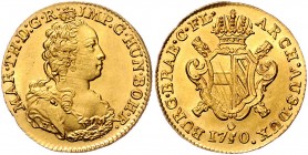Maria Theresia 1740 - 1780
 Souverain d´or 1750 R mit D:G. Antwerpen. 5,54g, min. justiert. Her. 358, Eyp. 411a/1 stgl