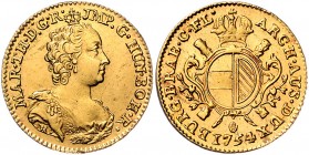 Maria Theresia 1740 - 1780
 Souverain d´or 1754 R Antwerpen. 5,57g. Her. 362, Eyp. 413/3 vz/stgl