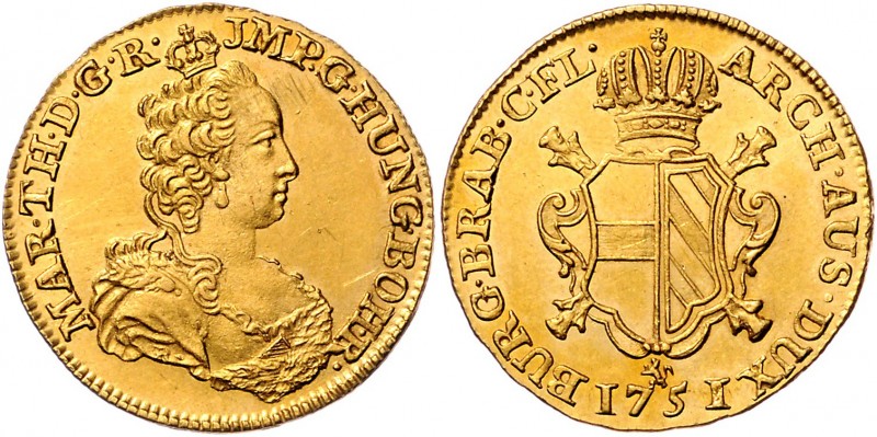 Maria Theresia 1740 - 1780
 2 Souverain d´or 1751 R Brügge. 11,13g. Her. 354, E...