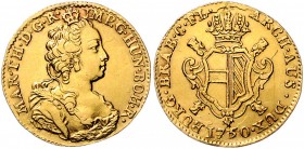 Maria Theresia 1740 - 1780
 Souverain d´or 1750 R Überprägungsspuren. Brügge. 5,51g, Kratzer. Her. 375, Eyp. 412/1 ss/vz