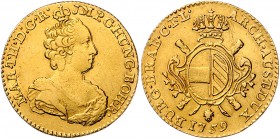 Maria Theresia 1740 - 1780
 2 Souverain d´or 1759 R Brüssel. 11,07g, Kratzer. Her. 337, Eyp. 409/2 ss/ss+