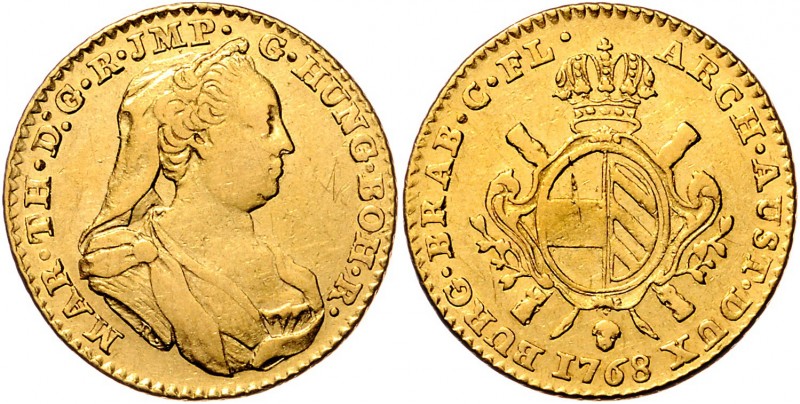 Maria Theresia 1740 - 1780
 2 Souverain d´or 1768 R Brüssel. 11,00g. Her. 344, ...