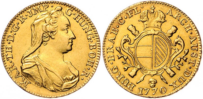Maria Theresia 1740 - 1780
 Souverain d´or 1770 R Brüssel. 5,53g. Her. 369, Eyp...