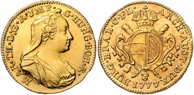 Maria Theresia 1740 - 1780
 Souverain d´or 1777 Brüssel. 5,54g. Her. 374, 449/6 vz/stgl