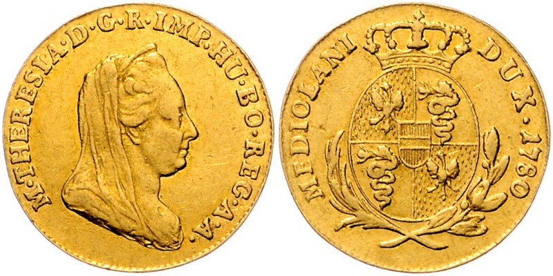 Maria Theresia 1740 - 1780
 Zecchino 1780 Mailand. 3,30g. Her. 388, Eyp. 486/3 ...