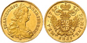 Franz I. Stephan von Lothringen 1745 - 1765
 Dukat 1765 B//C-K (1767) Wien. 3,47g. Her. ---, Eyp. ---, vermutlich UNIKUM stgl
