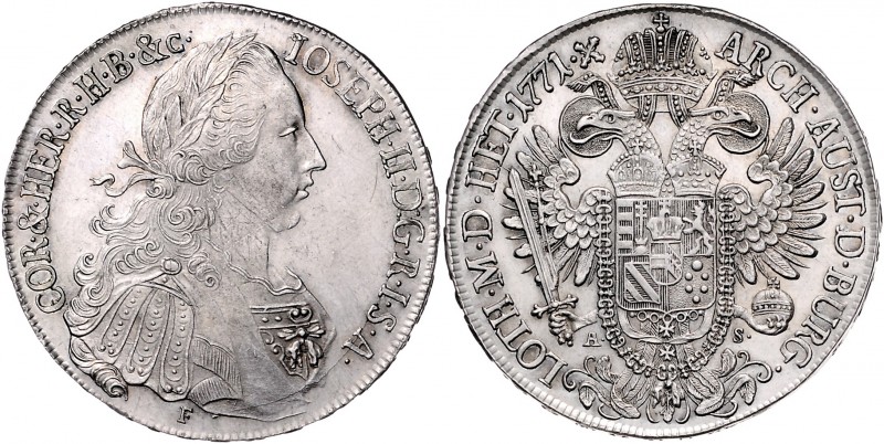 Joseph II. als Mitregent 1765 - 1780
 Taler 1771 F//AS Hall. 28,11g, min. justi...