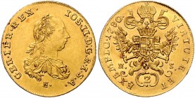 Joseph II. als Alleinregent 1780 - 1790
 2 Dukaten 1780 E//HS Karlsburg. 7,00g. Her. 5 vz/stgl
