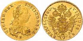 Joseph II. als Alleinregent 1780 - 1790
 Dukat 1780 E//HS Karlsburg. 3,50g, win. Kratzer. Her. 59 vz/stgl