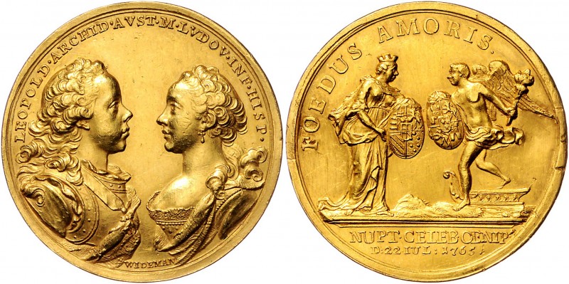 Leopold II. 1790 - 1792
 Au-Medaille zu 10 Dukaten 1765 auf die Hochzeit mit Lu...