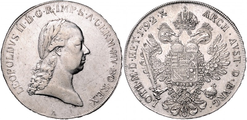 Leopold II. 1790 - 1792
 Taler 1792 A Wien. 28,04g, win. Kratzer. Her. 34b ss/s...