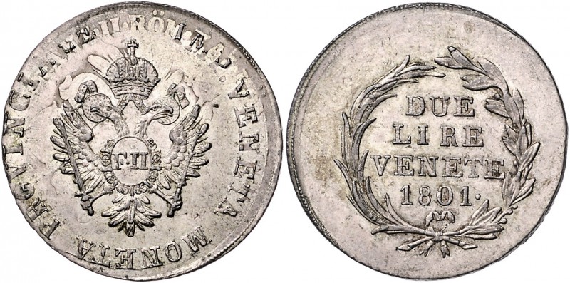 Franz II. 1792 - 1806
 2 Lire Venete 1801 auf 24 Kreuzer / großer Typ. Venedig....