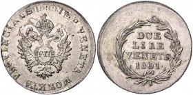 Franz II. 1792 - 1806
 2 Lire Venete 1801 auf 24 Kreuzer / großer Typ. Venedig. 9,27g. Her. 575 ss/vz
