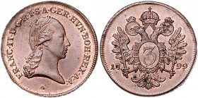 Franz II. 1792 - 1806
 3 Kreuzer 1799 A Wien. 14,63g. Her. 1038 stgl