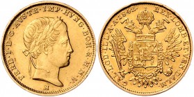 Ferdinand I. 1835 - 1848
 1/2 Sovrano 1842 M Mailand. 5,70g, win. Randfehler. Fr. 993 ss