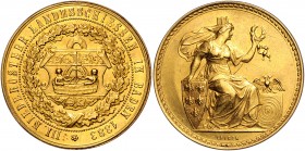 Franz Joseph I. 1848 - 1916
 Au-Schützenmedaille zu 3 Dukaten 1883 auf das III. Niederösterreichische Landesschießen. Stadtwappen in Eichenkranz. Rs:...
