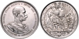 Franz Joseph I. 1848 - 1916
 Ag - Schützenmedaille 1893 auf das 300jährige Jubiläums - Festschießen der Schützengesellschaft. Uniformierte Büste des ...