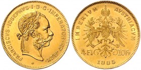 Franz Joseph I. 1848 - 1916
 4 Gulden 1885 Wien. 3,23g. Fr. 1335 vz/stgl