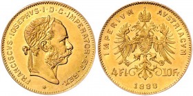Franz Joseph I. 1848 - 1916
 4 Gulden 1888 Wien. 3,23g. Fr. 1336 vz/stgl