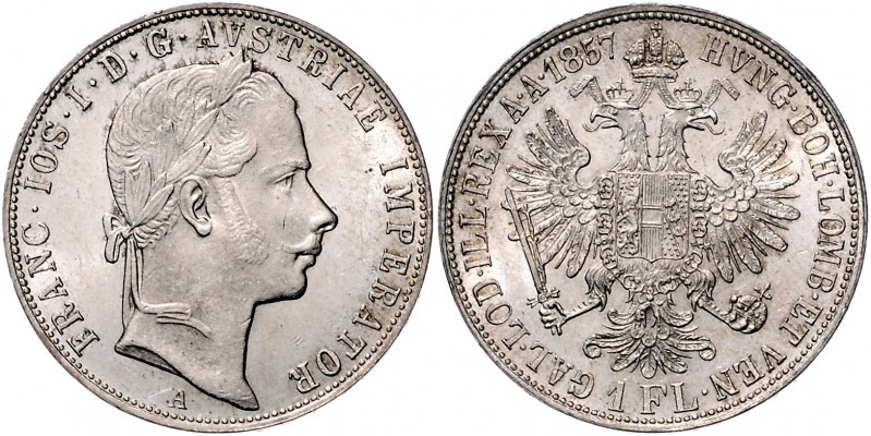 Franz Joseph I. 1848 - 1916
 Gulden 1857 A Wien. 12,40g, win. Kratzer. Fr. 1442...