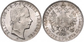 Franz Joseph I. 1848 - 1916
 Gulden 1857 A Wien. 12,40g, win. Kratzer. Fr. 1442 vz/stgl