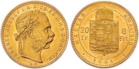 Franz Joseph I. 1848 - 1916
 8 Forint 1881 KB Kremnitz. 6,45g. Fr. 1728 vz
