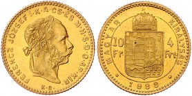 Franz Joseph I. 1848 - 1916
 4 Forint 1888 KB Kremnitz. 3,23g. Fr. 1762 vz/stgl