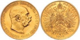 Franz Joseph I. 1848 - 1916
 100 Kronen 1909 Wien. 33,92g. Fr. 1917 vz