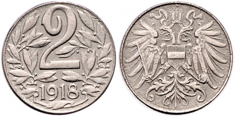 Karl I. 1916 - 1918
 2 Heller 1918 Probe in Gammametall. Wien. 2,95g. Her. .- (...
